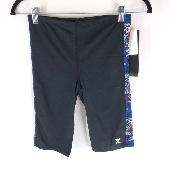 TYR Mens Jammer Swimwear Bottoms Shorts Drawstring Geometric Blue Black 32 S